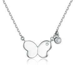 Smooth Butterfly with Zircon Pendant Silver Necklace for Women