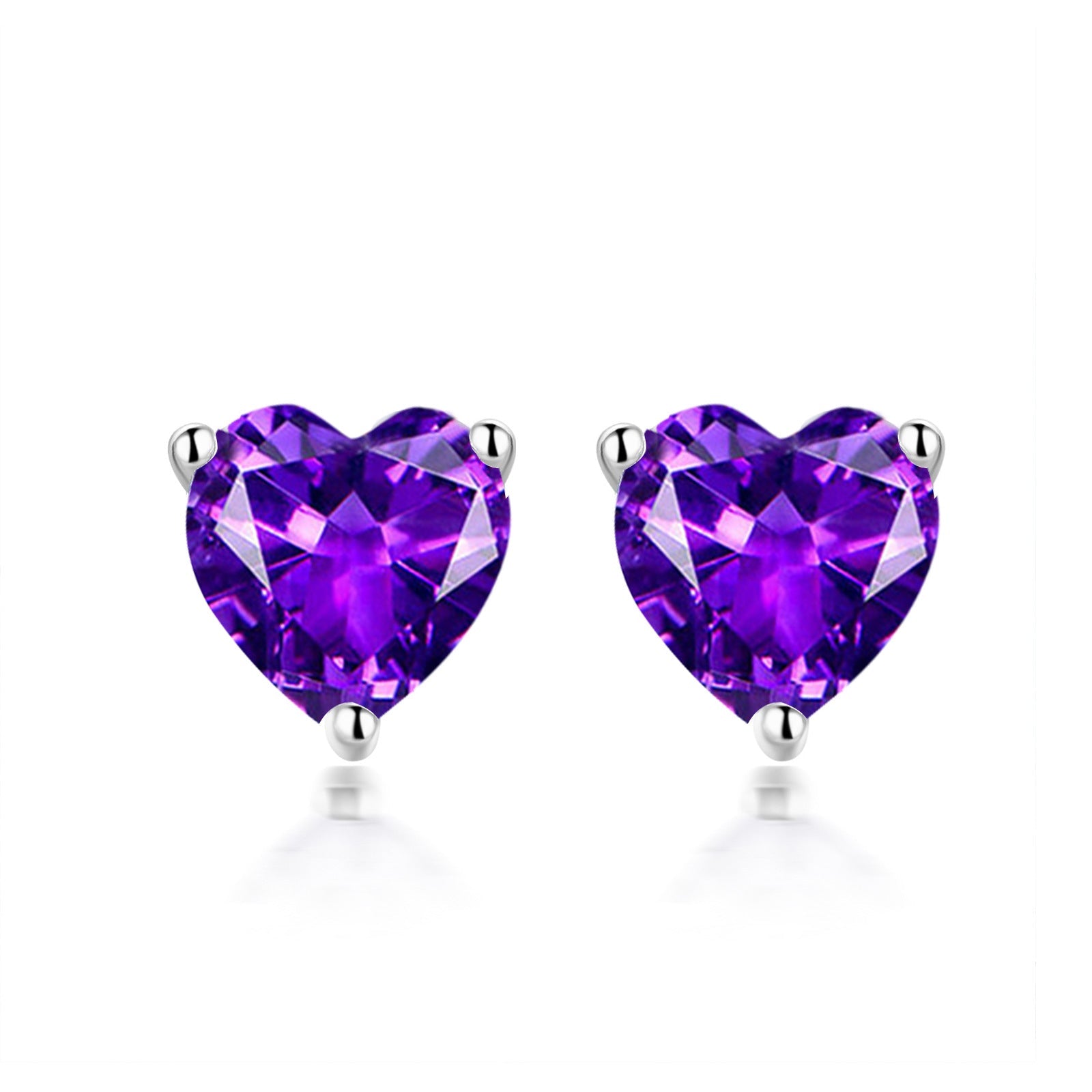 Three Prongs Heart Zircon Silver Studs Earrings for Women