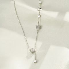 (Two Colours) White Zircon Litter Square Beading 925 Silver Collarbone Necklace for Women