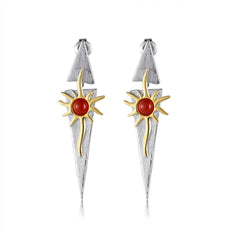 Natural Colourful Gemstone Sun Goddess Design Silver Drop Earrings for Women