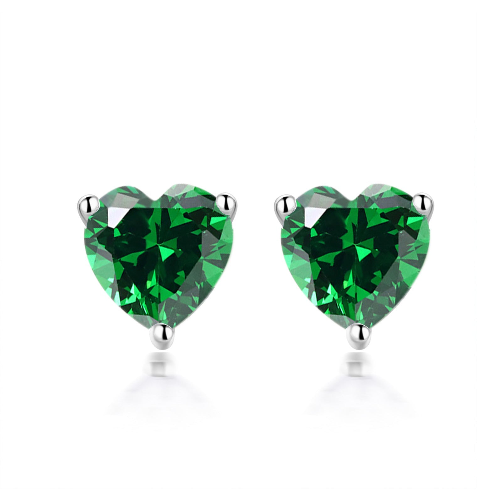 Three Prongs Heart Zircon Silver Studs Earrings for Women