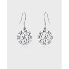 Hollow Four-leaf Clover with Zircon and Pearl Circle Silver Drop Earrings for Women