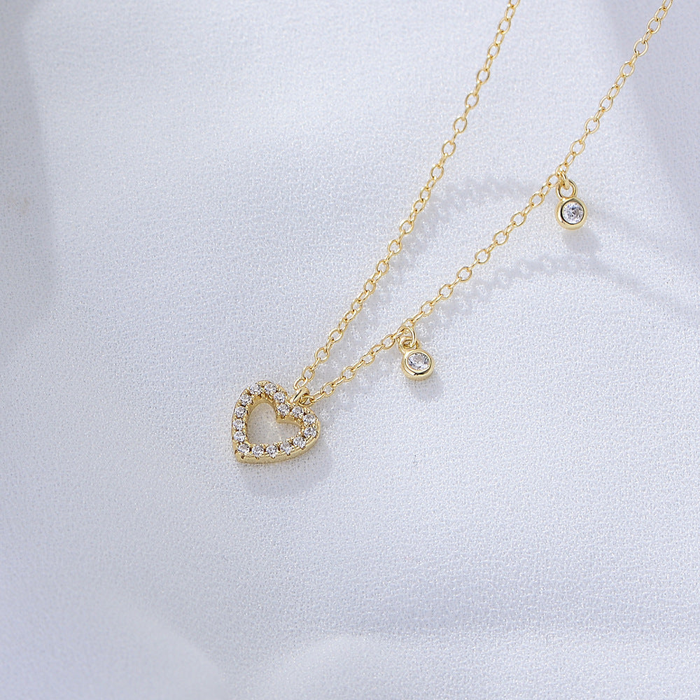 Heart-shaped with Zircon Silver Necklace for Women