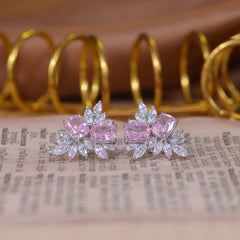 Cushion Cut Pink Zircon Stud Earrings