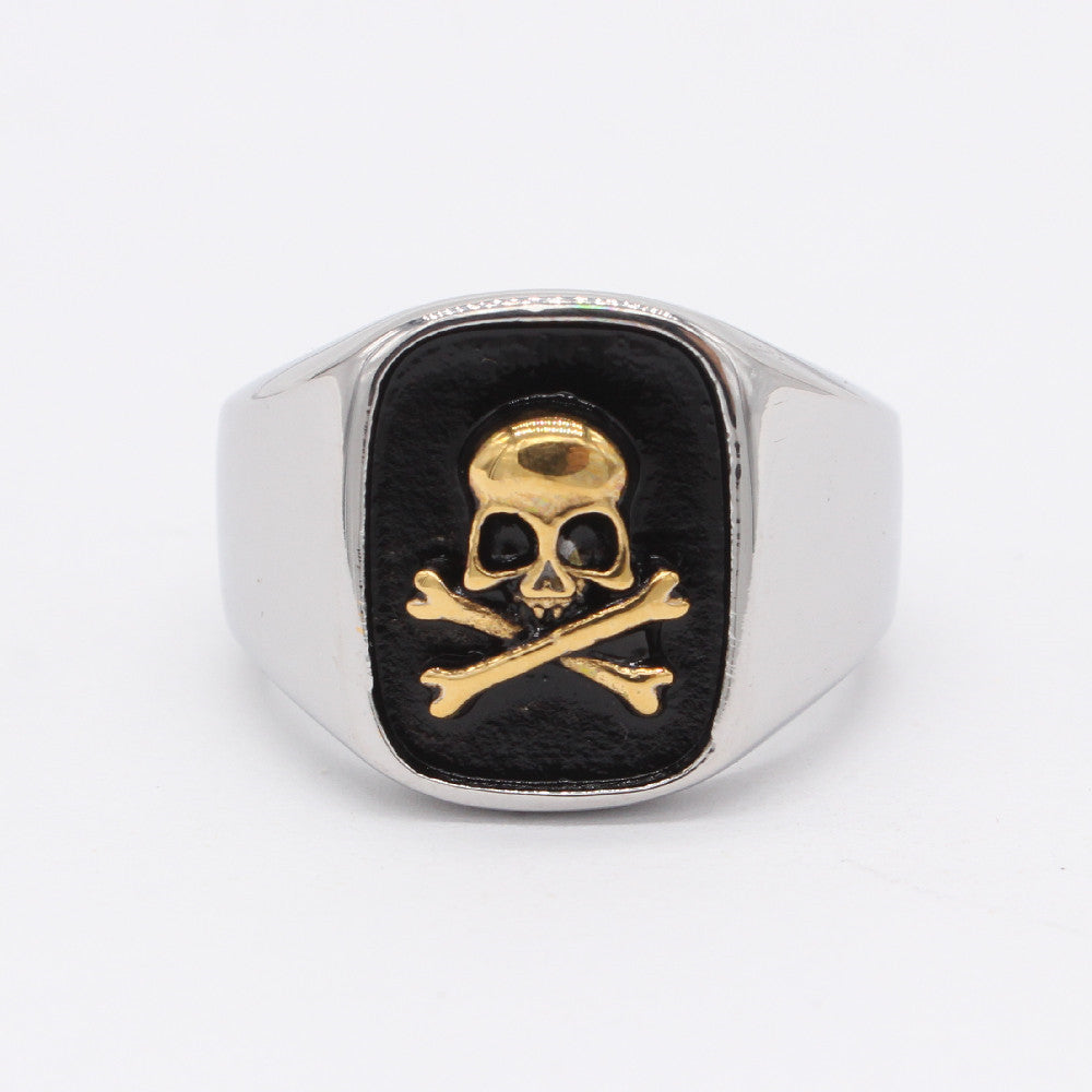 Halloween Skull Cross Rectangle Titanium Steel Ring for Men