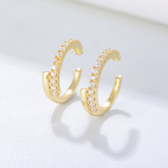 Double C with Zircon Silver Ear Bone Clip Earrings for Women