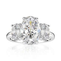 Oval Cut Threestone White Zircon Silver Ring