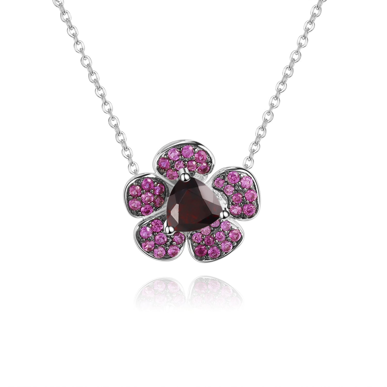 Natural Amethyst Design Colourful Gemstone Flower Pendant  Silver Necklace for Women