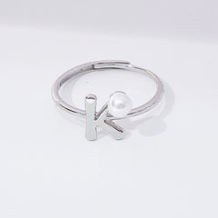 Letter K with Natural Pearl Silver Ring for Women