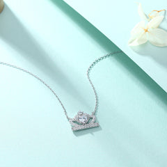 Princess Crown with Heart Zircon Silver Pendant Necklace for Women