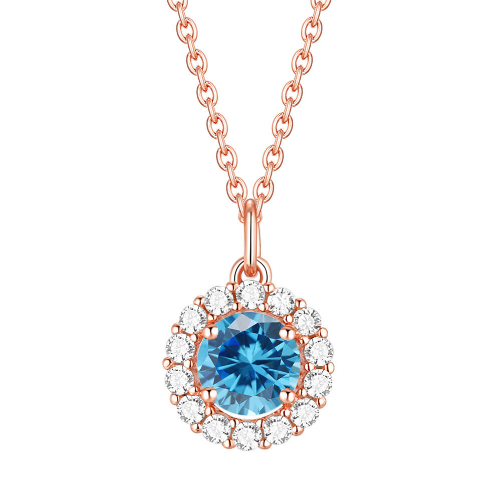 Soleste Halo with Round Zircon Pendant Silver Necklace for Women