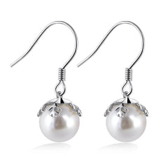 Pearl Pendant Silver Hook Earrings for Women