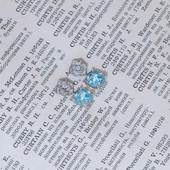 Square Sea Blue Zircon Camellia Drop Earrings