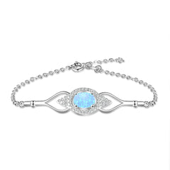 Blue Round Opal Marquise Design Zircon Sterling Silver Bracelet