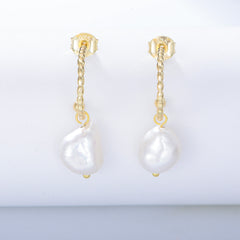 Irregular Baroque Pearl C-shaped Silver Drop Earrings for Women