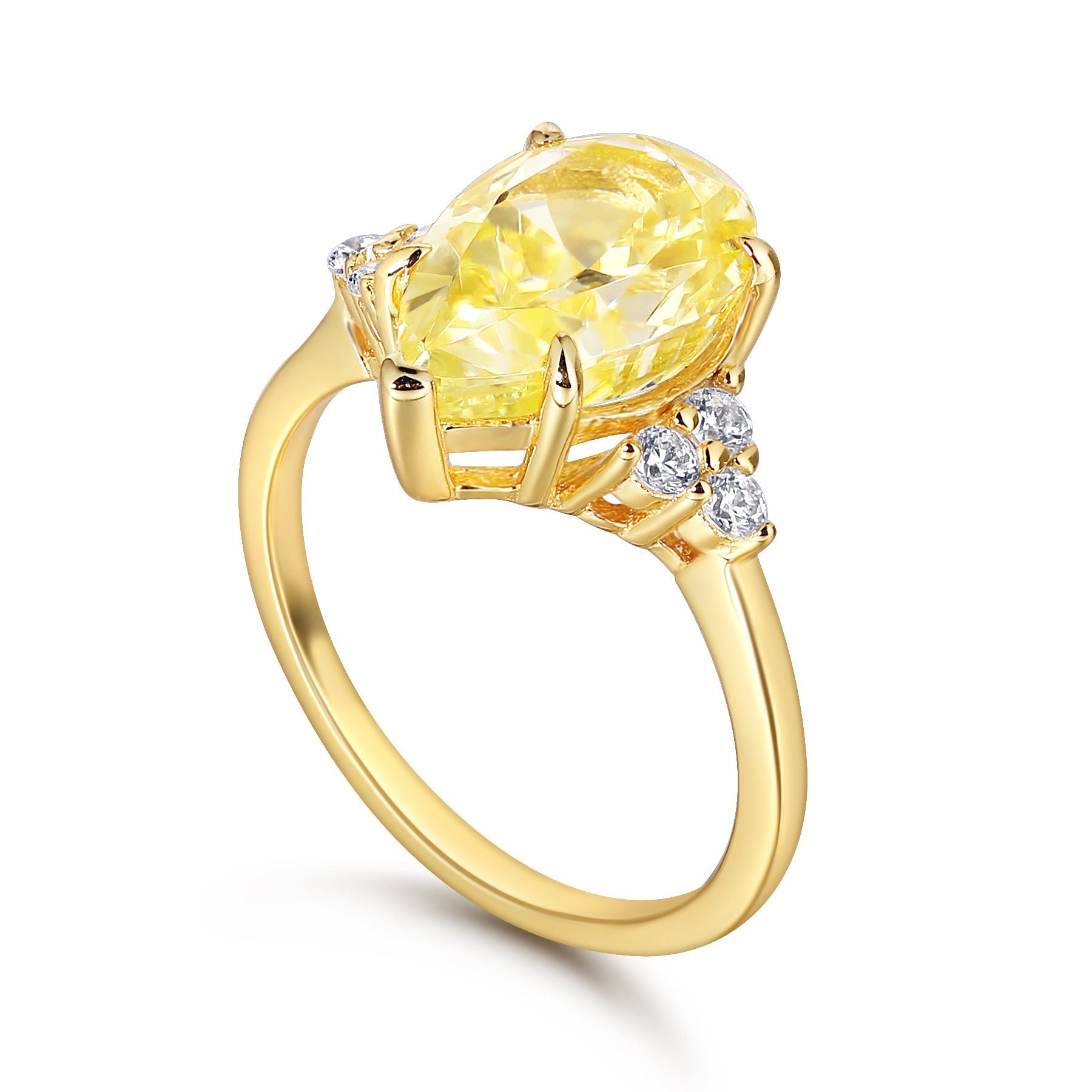 (4CT) Ice Cut Pear Drop Yellow Zircon Silver Ring for Women