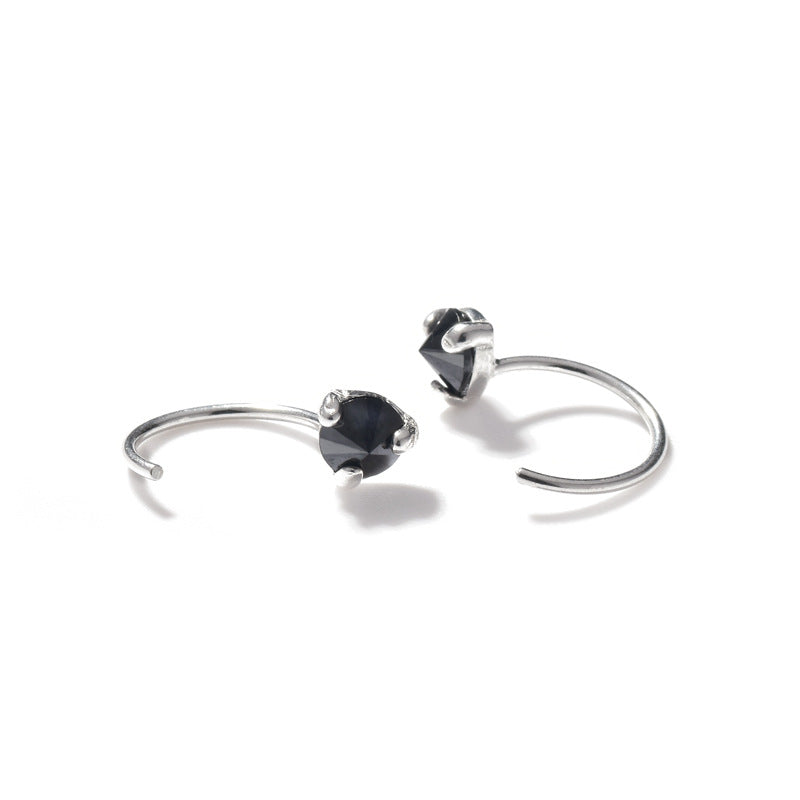 Single Black Zircon Silver Hook Earrings for Women