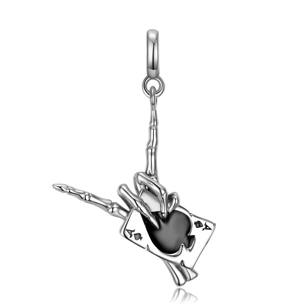 Halloween Poker ACE Skull Hand Silver Necklace