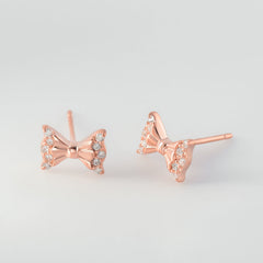 Bow Tie with Zircon Silver Earrings for Women