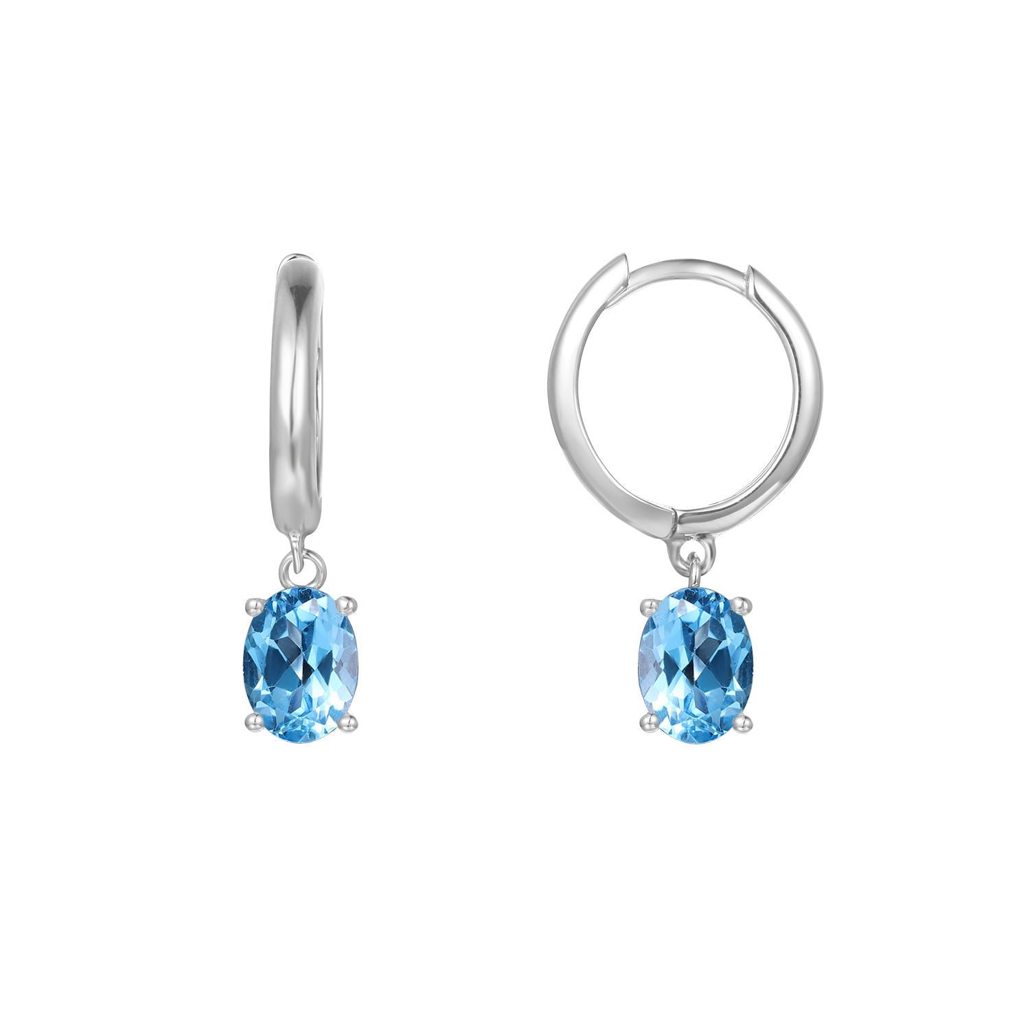 Solitaire Oval Natural Gemstone Pendant Silver Hoop Earrings