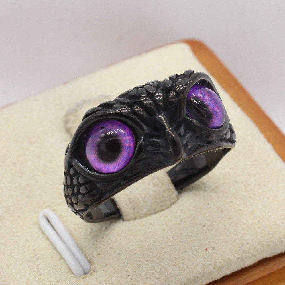 Black Owl Face Titanium Steel Ring for Men