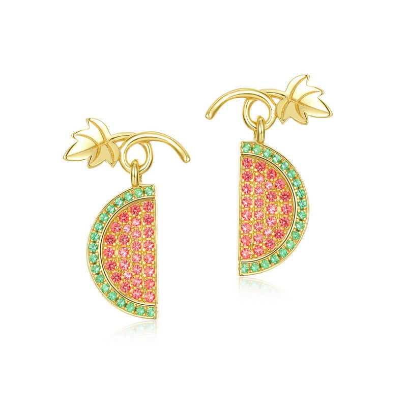 Red and Green Zircon Watermelon Pendant Sterling Silver Drop Earrings