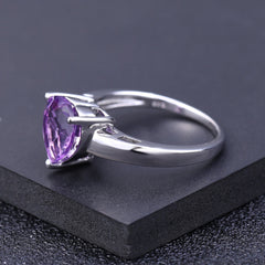 Natural Amethyst Heart Shape Solitaire Silver Ring for Women