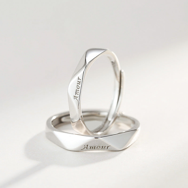 AMOUR Rhombus Shape Silver Couple Ring for Women