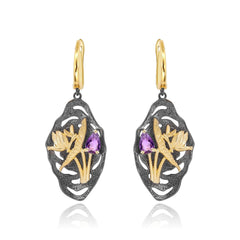 Italian Retro 925 Silver Natural Amethyst Drop Earrings for Women