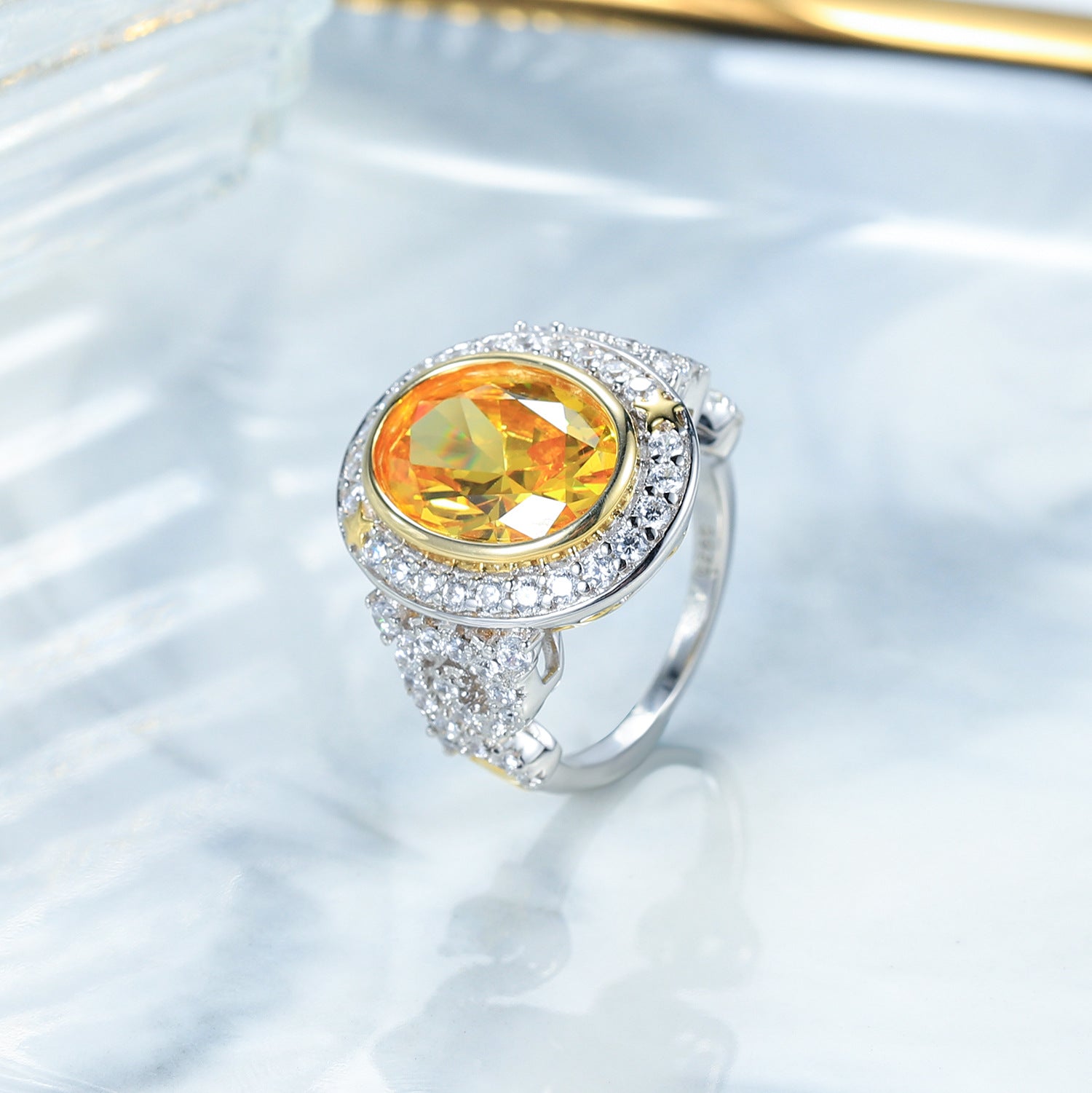 Golden Yellow Zircon S925 silver Luxury hand Ornament Ring