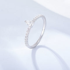 White Zircon Water Droplet Cathedral Sterling Silver Ring