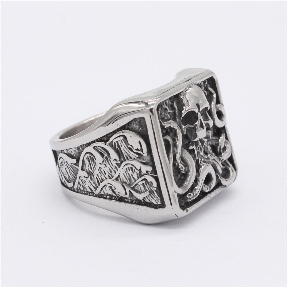 Halloween Octopus Skull Square Titanium Steel Ring for Men