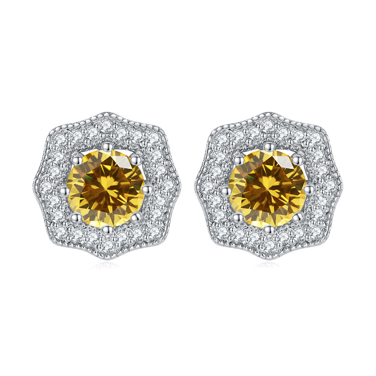 Sumptuous Round Zircon Soleste Halo Silver Studs Earrings for Women