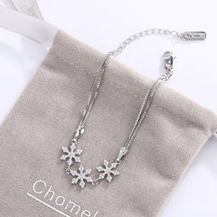 Three Zircon Snowflake Silver Bracelet for Women