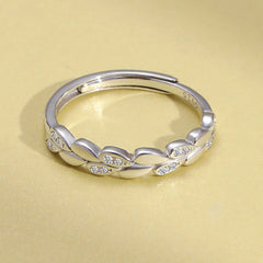 Leaf Design Zircon Opening Sterling Silver Ring