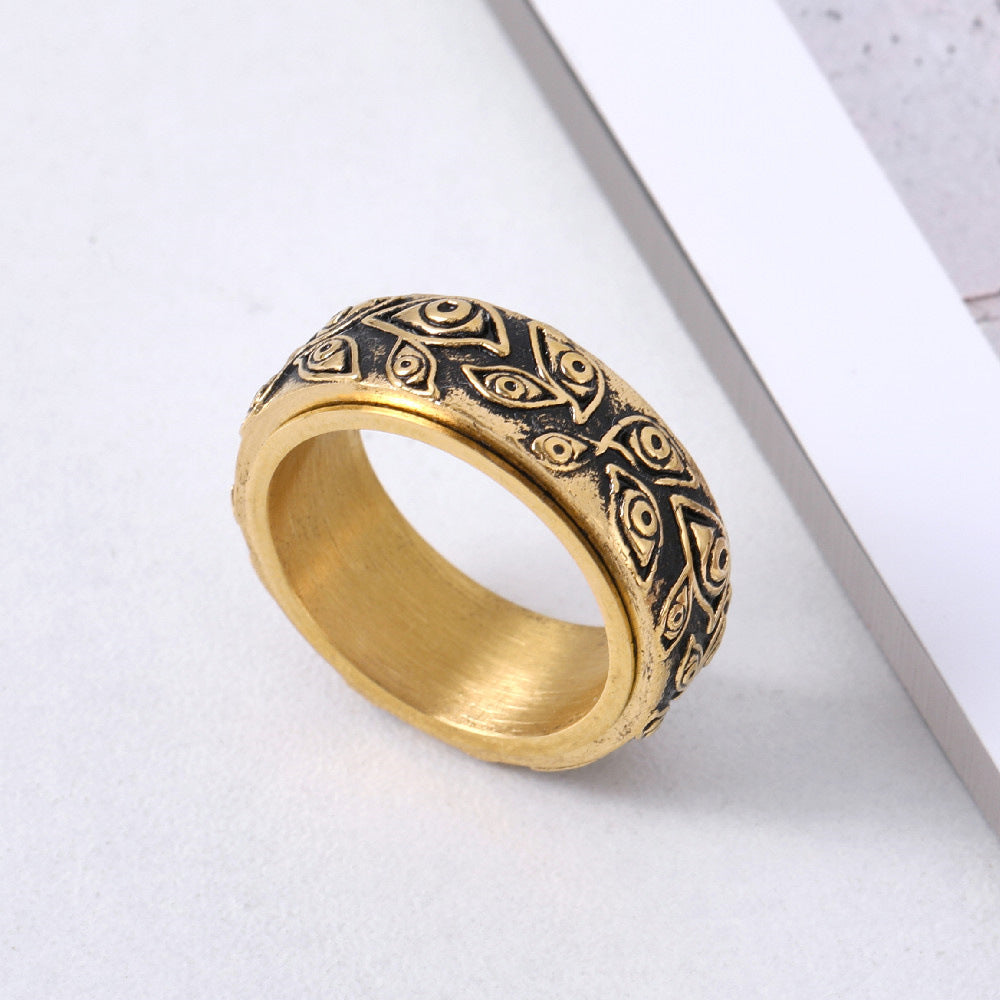 Wholesale Personalized Retro Men's Rotating Titanium Steel Ring in European and American Foreign Trade Jewelry Market