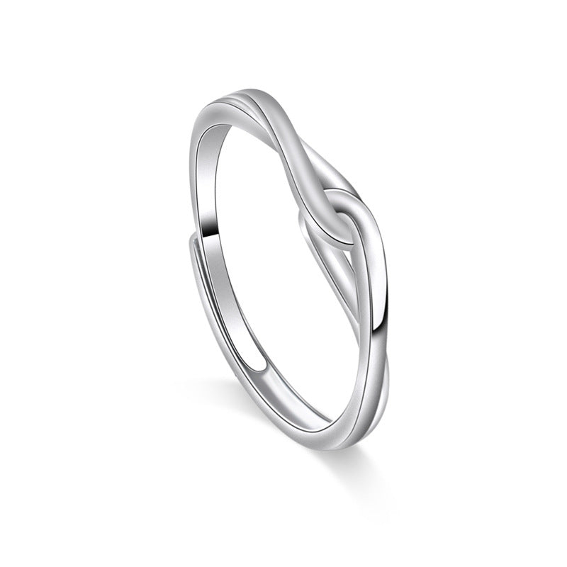 Romantic Interlaced Buckle Silver Couple Ring