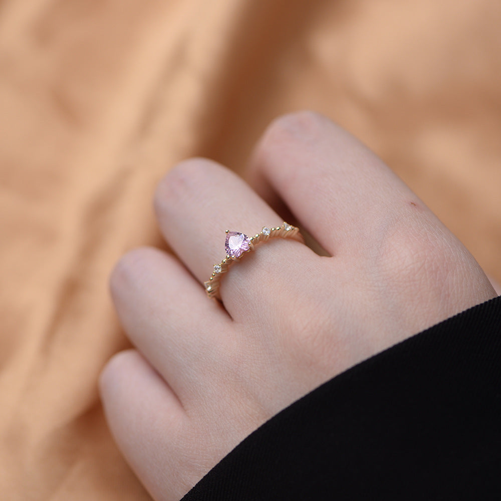 Heart Shape Pink Zircon Slim Opening Sterling Silver Ring