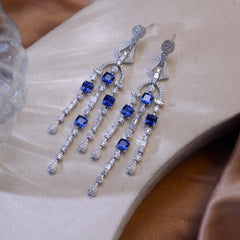 Tassels Lab-Created Sapphires Silver Drop Earrings