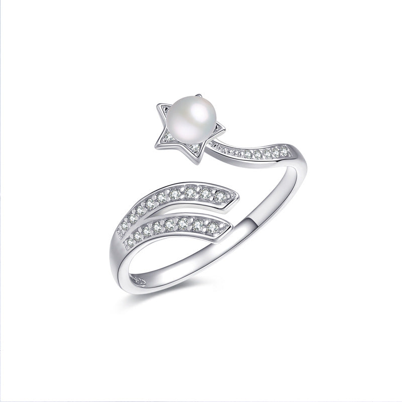 Zircon Star with Freshwater Pearl Silver Ring