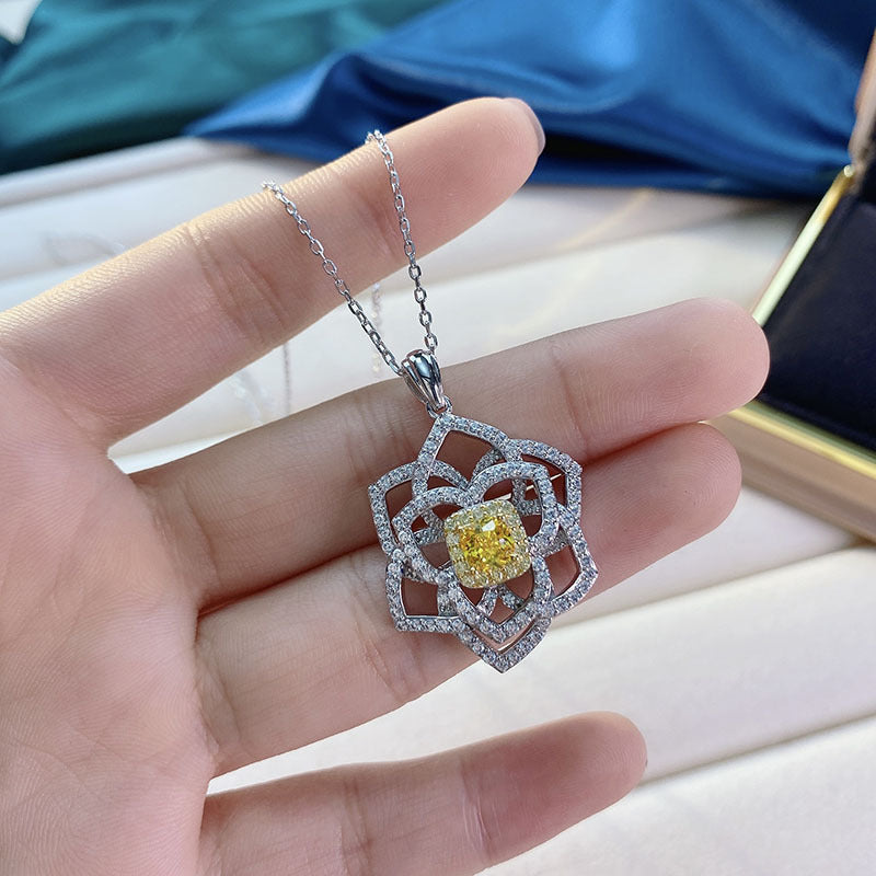 Square Yellow Zircon Rose Necklace