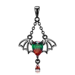 Halloween Black Evil Bat with Pear Shape Zircon Silver Necklace