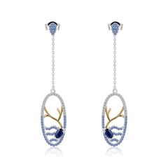 Natural Topaz Lake In Oval Long Design Silver Drop Earrings for Women