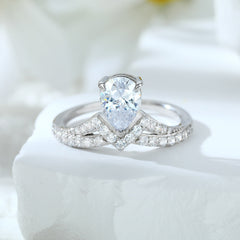 Water Drop Zircon M-shape Silver Ring