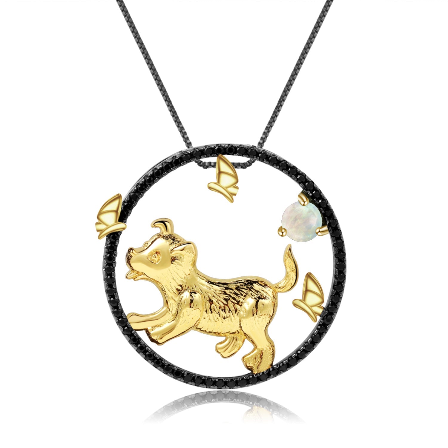 Chinese Style Element Design Zodiac Series Dog Natural Gemstone Pendant Silver Necklace for Women