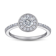 Round Zircon Soleste Halo Silver Ring