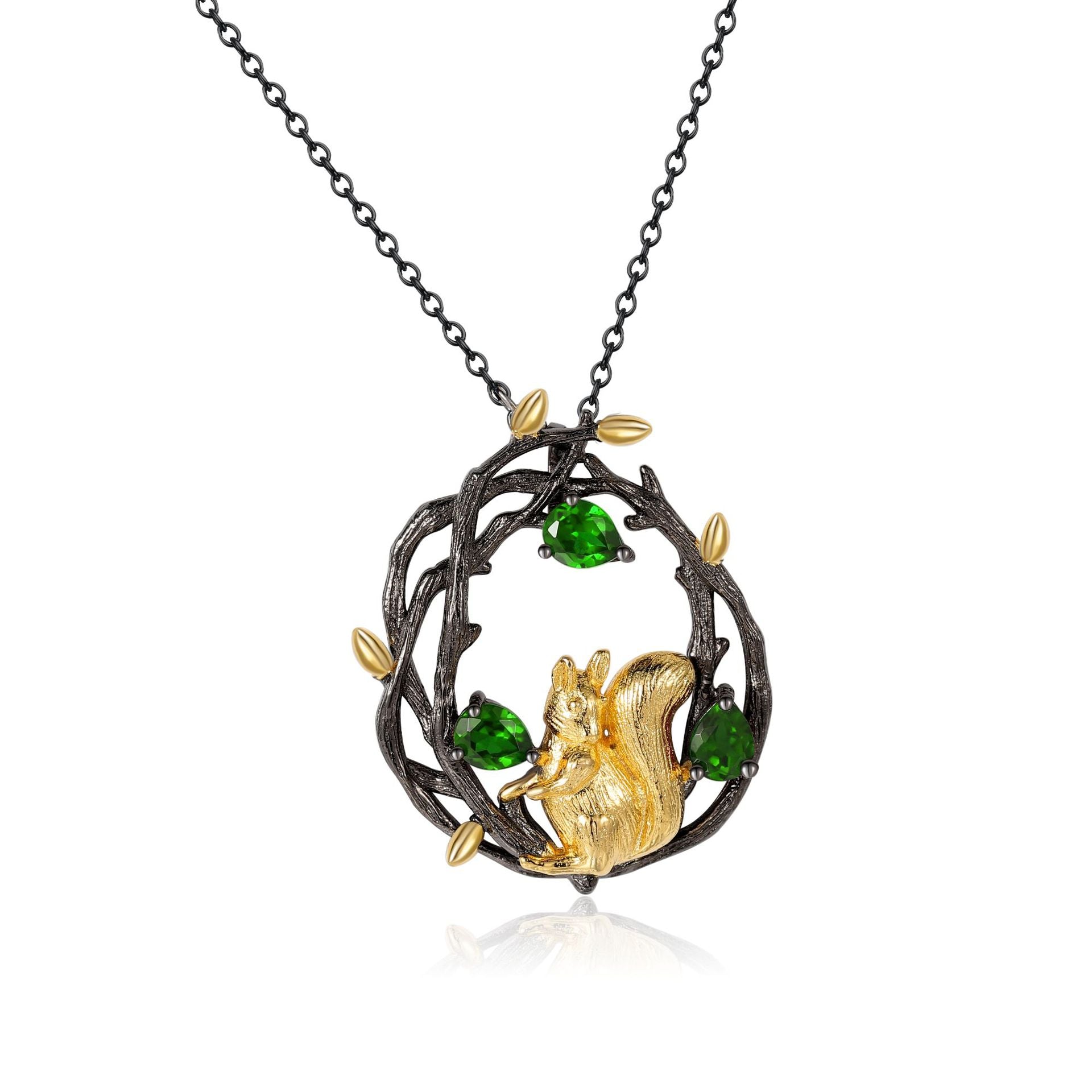 Original Design High Sense Jewelry Inlaid Colourful Gemstone Little Squirrel Pendant Sterling Silver Necklace for Women