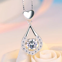 (Pendant Only) Zircon Waterdrop with Love Silver Pendant for Women