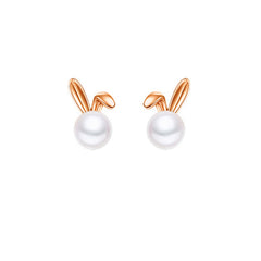 Bunny Pearl Silver Studs Earrings for Women