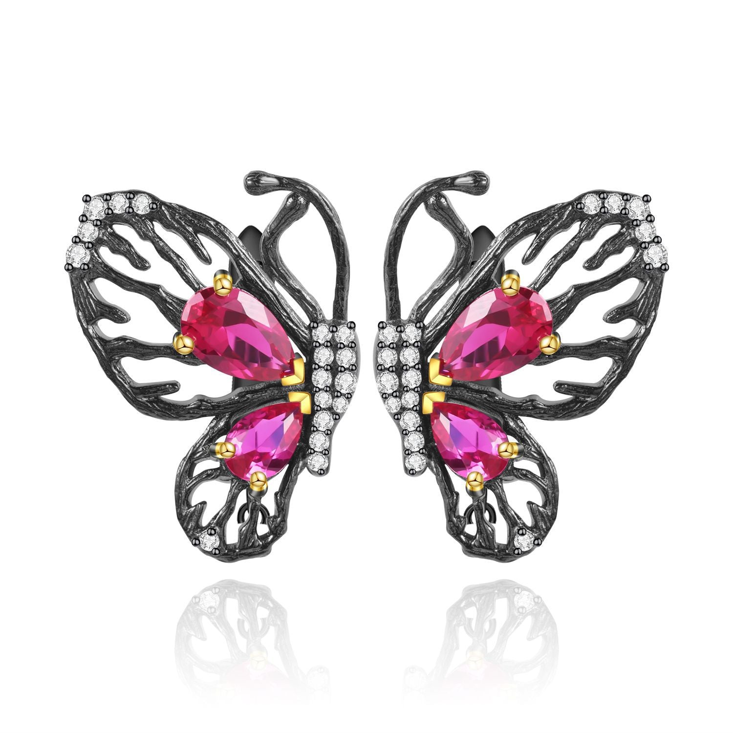 Natural Colourful Gemstone Creative Butterfly Sterling Silver Studs for Women